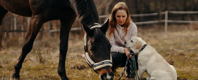 Yvonne mit Pferd und Hund